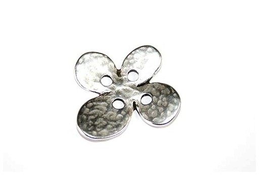 Hammered Metal Component Silver Button Flower 24X28mm  - 1pcs