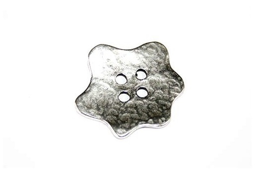 Hammered Metal Component Silver Button Star 29x31mm  - 1pcs
