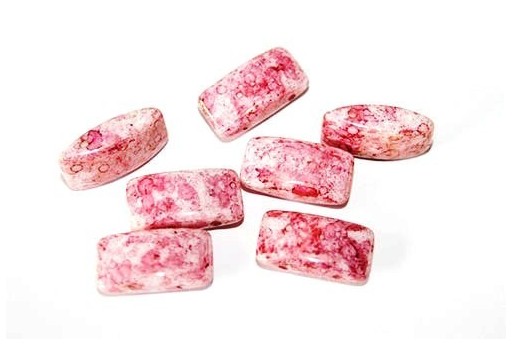 Czech Glass Beads Carrier Chalk White Teracota Red 17x9mm - 10pcs