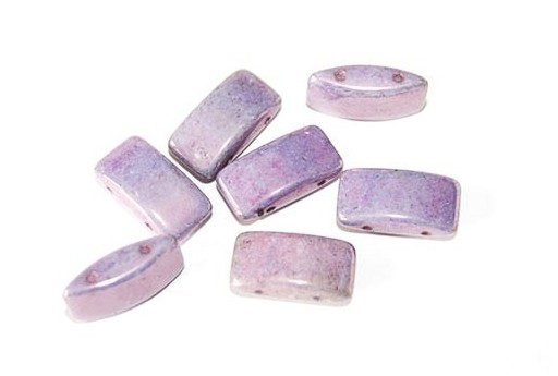 Czech Glass Beads Carrier Chalk White Lila Vega Luster 17x9mm - 10pcs