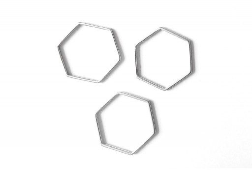 Componente Metallo Argento Forma Geometrica Esagono 29x26mm - 1pz