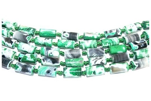 Fire Agate Tube Green 8x16mm - 18pcs