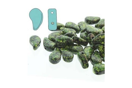 Czech Glass Beads Paisley Duo Jet Green Confetti 8x5mm - 10gr
