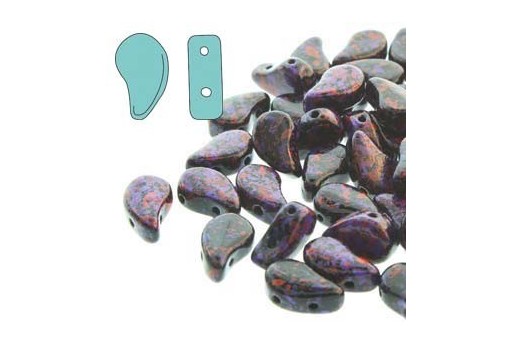 Czech Glass Beads Paisley Duo Jet Berry Confetti 8x5mm - 10gr