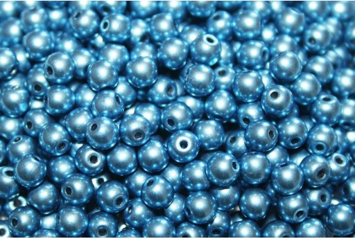 Czech Round Beads Saturated Metallic Little Boy Blue 4mm - 100pcs