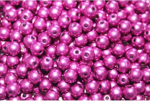 Czech Round Beads Saturated Metallic Pink Yarrow 4mm - 100pcs