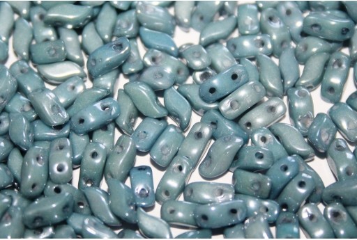 Czech Glass Beads StormDuo Chalk White Baby Blue Luster 3x7mm - 40pcs