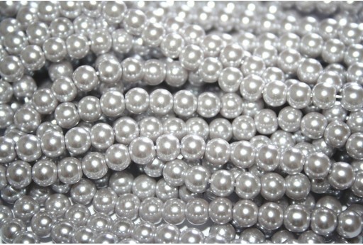 Glass Pearls Strand Grey Cream 6mm - 74pcs