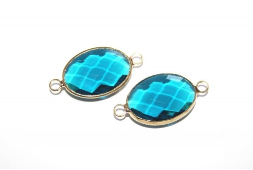 Gold Plated Precious Link Crystal Teal Oval 26x14mm - 1pcs