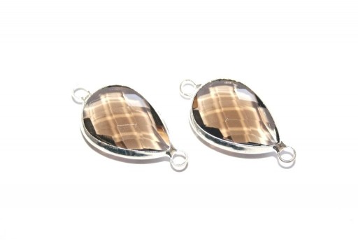 Precious Link Crystal Brown Argentato Goccia 26x13mm - 1pz