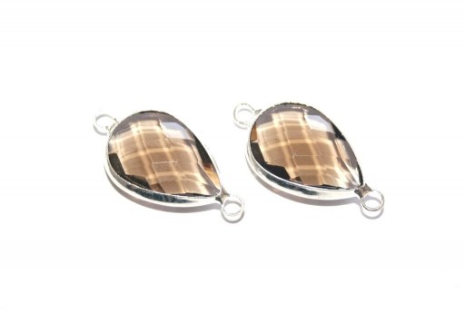 Silver Plated Precious Link Crystal Brown Drop 26x13mm - 1pcs