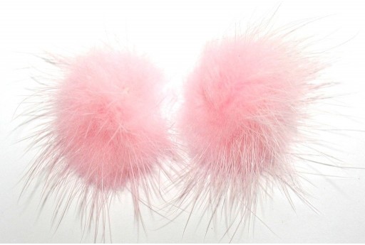 PomPon Fur Whit Ring Pink 25mm - 2pcs