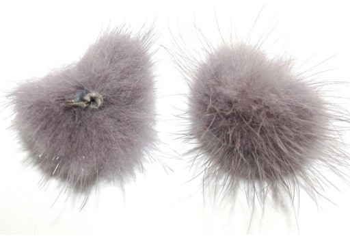 PomPon Fur Whit Ring Grey 25mm - 2pcs