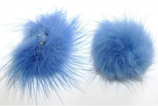 PomPon Fur Whit Ring Light Blue 25mm - 2pcs