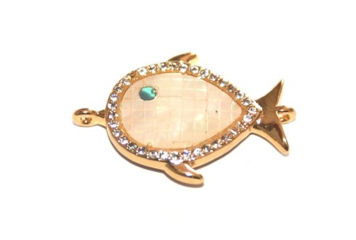 Link Cubic Zirconia Fish Shell - Gold 16x24mm - 1pcs