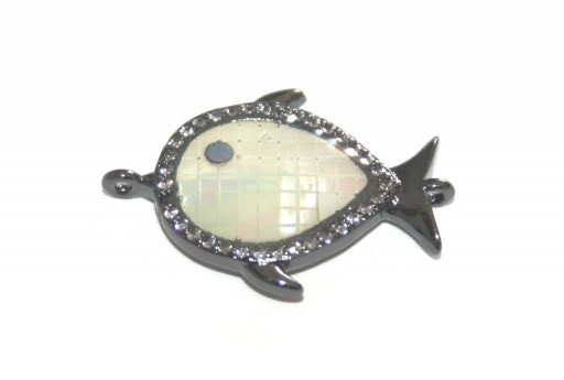 Link Cubic Zirconia Fish Shell - Black 16x24mm - 1pcs