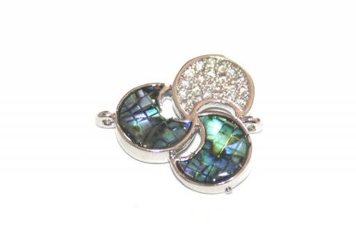 Link Cubic Zirconia Lune Abalone Shell - Argento 18x16mm - 1pz