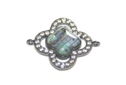 Link Cubic Zirconia Flower Abalone Shell - Black 23x18mm - 1pcs