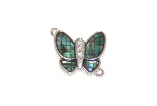 Link Cubic Zirconia Butterfly Abalone Shell - Silver 14x12mm - 1pcs