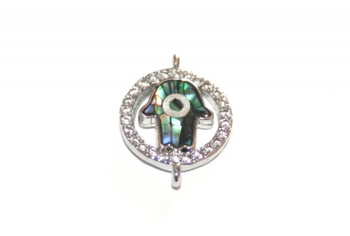 Link Cubic Zirconia Hand of Fatima Abalone Shell - Silver 12mm - 1pcs