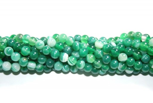 Dyed Striped Agate Round Beads Green 6mm - 64pcs