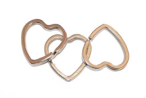 Iron Doble Loops Jump Rings Platinum Keyrings - Heart 31mm - 6pcs
