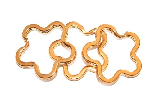 Steel Doble Loops Jump Rings Gold Keyrings - Flower 33x34mm