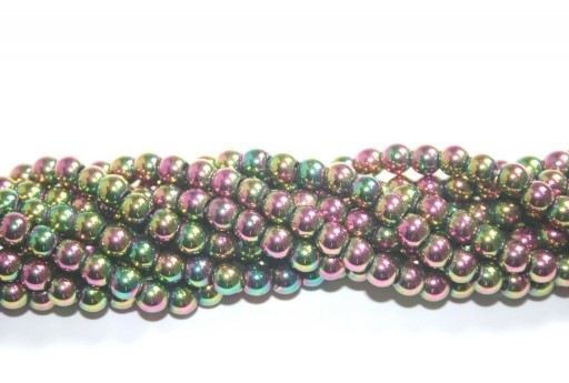 Purple/Green Color Plated Hematite Round Beads 6mm - 74pcs