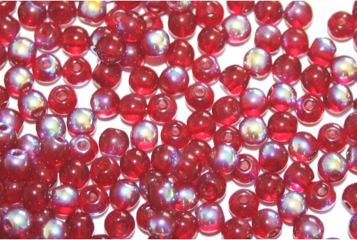 Czech Round Beads Ruby AB 4mm - 100pcs