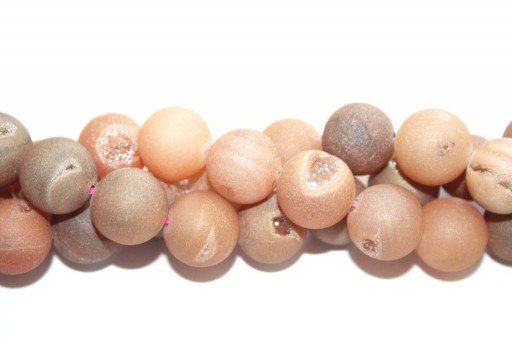 Druzy Agate Plated Beige Smooth Round 14mm - 28pcs