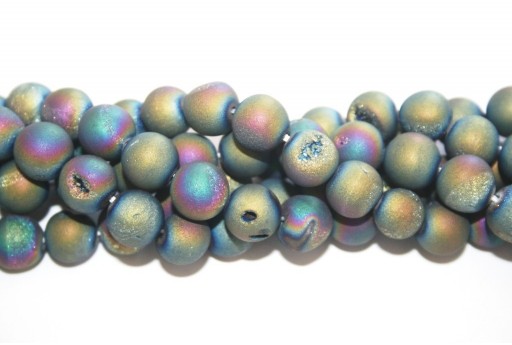 Druzy Agate Plated Purple-Blue Smooth Round 10mm - 34pcs