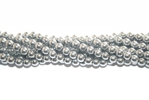 Silver Color Plated Hematite Round Beads 6mm - 68pcs