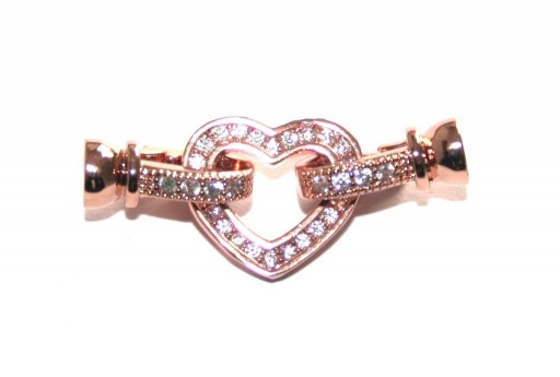 Cubic Zirconia Micro Pave Brass Clasps Rose Gold Heart 30x13mm