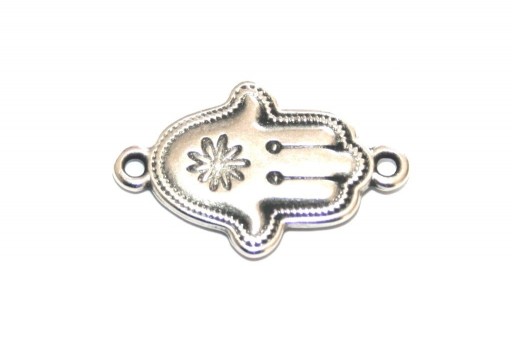 Metal Hamsa and With Link - Silver 15x23mm - 2pcs