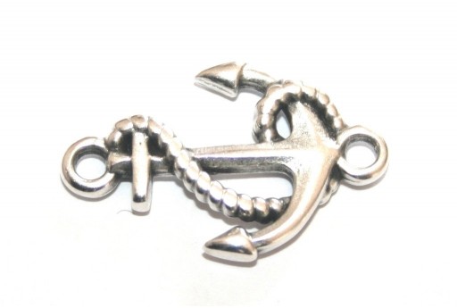 Metal Anchor With Rope Link - Silver 17x26mm - 2pcs