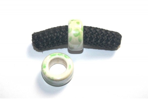 Climbing Ceramic Slider Bead White-Green 9x20mm - 2pcs