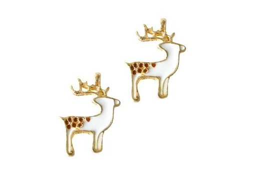 Gold Plated Enameled Charm Reindeer 17x22mm - 1pcs