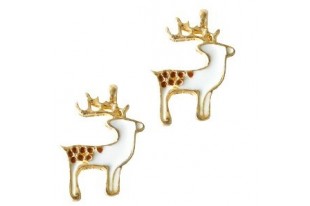 Gold Plated Enameled Charm Reindeer 17x22mm - 1pcs
