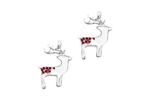 Silver Plated Enameled Charm Reindeer 17x22mm - 1pcs