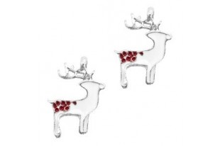 Silver Plated Enameled Charm Reindeer 17x22mm - 1pcs