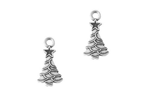 Silver Plated Charm Christmas Tree 20x11mm - 4pcs