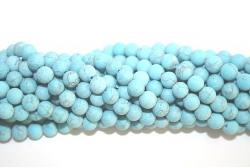 Blue Turquoise Frosted Round Beads 6mm - 62pcs