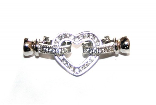 Cubic Zirconia Micro Pave Brass Clasps Silver Heart 30x13mm