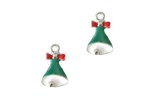 Charm Argento Smaltato Campana di Natale 18x11mm - 2pz