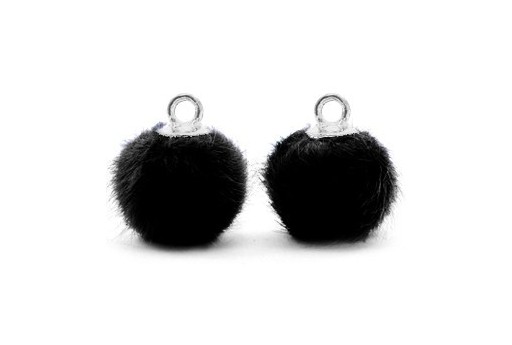 PomPon Fur Whit Ring Black 12mm - 2pcs