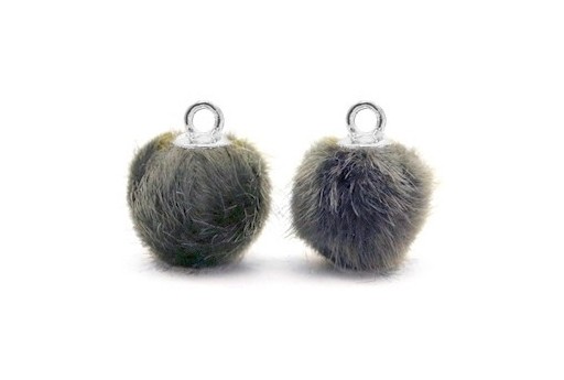 PomPon Fur Whit Ring Dark Grey 12mm - 2pcs