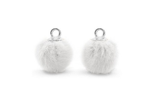 PomPon Fur Whit Ring White 12mm - 2pcs