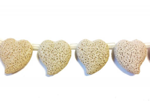 Lava Rock Beads Heart Beige 29x32mm