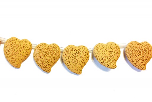 Lava Rock Beads Heart Ochre Yellow 29x32mm