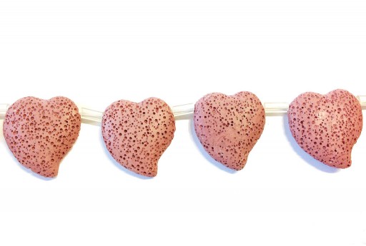 Lava Rock Beads Heart Pink 29x32mm